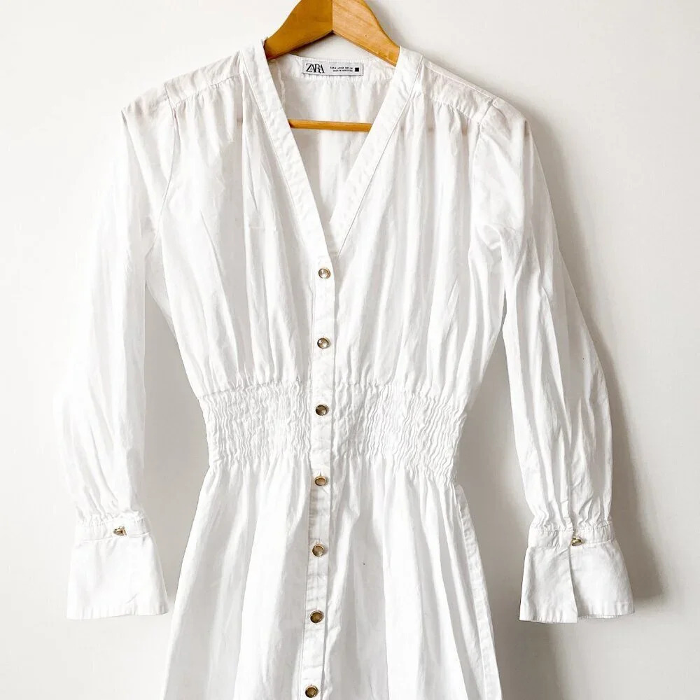Zara Poplin Button Down Midi Dress White Size Small - Picture 5 of 9
